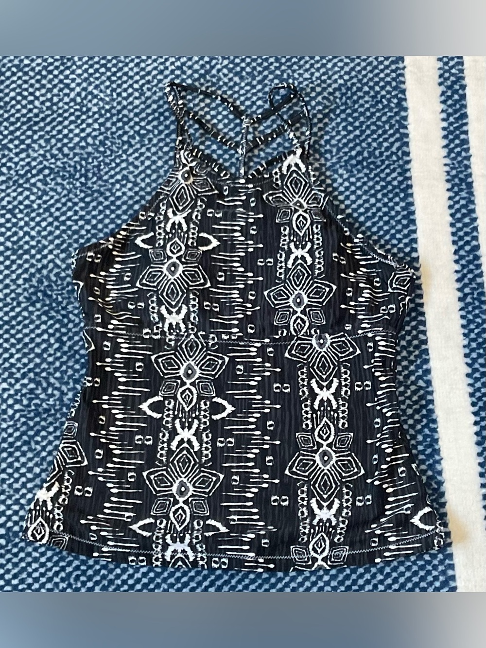 Black & White Patterned Halter Swim Top